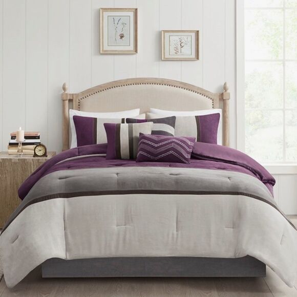 Madison Park Palisades 7 Piece Faux Suede Comforter Set in Purple queen - Picture 8 of 16